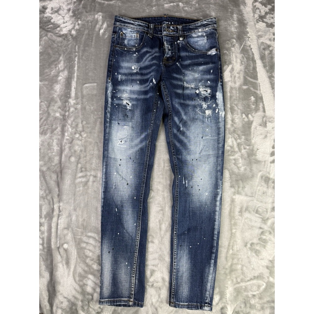 DSQUARED2 Made in Italy Paint Splatter Men's Slim Blue Jeans US 30x30 Italy 46